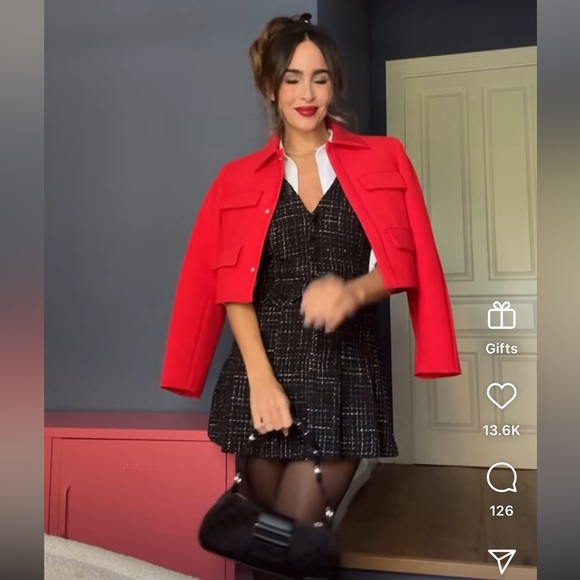 ZARA CONTRASTING STRUCTURED PINAFORE PLAID DRESS - Picture 8 of 8